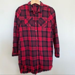 Coolcat shirt blouse snaps plaid red black 158/164